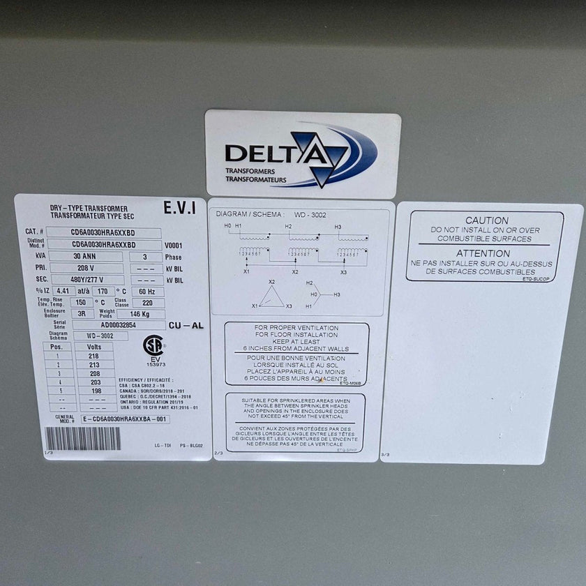 Electrical Transformer 208V -> 480Y/277V (NEW)