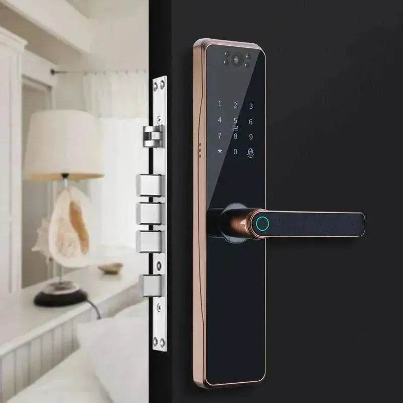 Electronic Door Lock With Surveillance Camera, Fingerprint Lock Graffiti  Home Password Lock Mobile Phone Video Anti-theft
