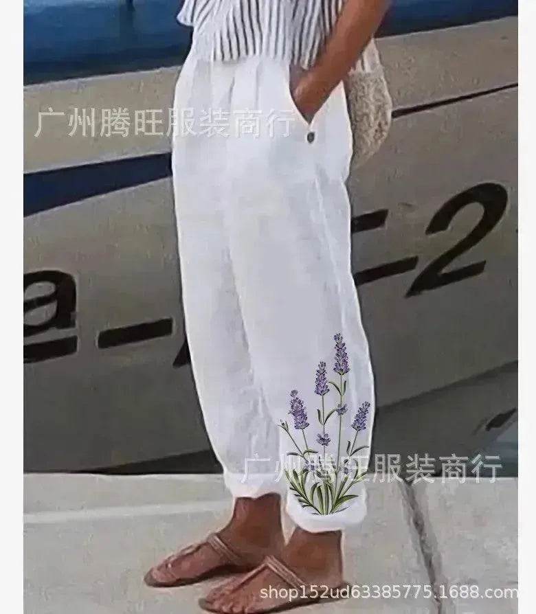 Elegant Cotton And Linen Floral Print Casual Jumpsuit