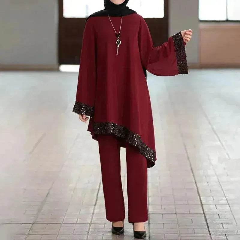 Elegant Two piece Dress Suit for Classy Arab Dubai Turkey Middle East Women Outfit set