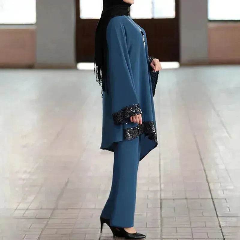 Elegant Two piece Dress Suit for Classy Arab Dubai Turkey Middle East Women Outfit set