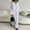 Elegant Women Casual Loose Outfit Female Long Sleeve Top Drawstring Trousers