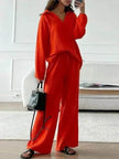 Elegant Women Casual Loose Outfit Female Long Sleeve Top Drawstring Trousers