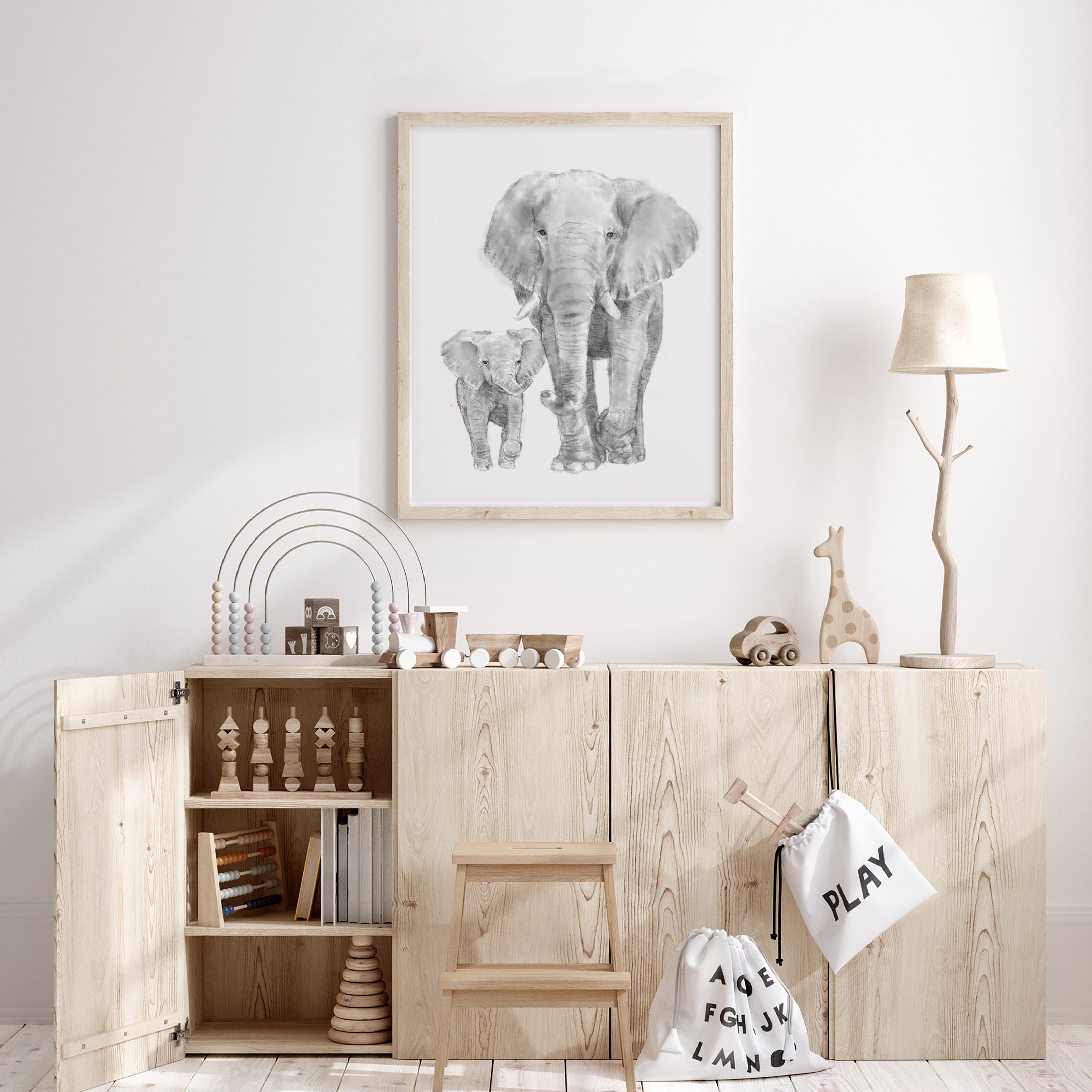 Elephant Family Portrait Print with Personalized Names