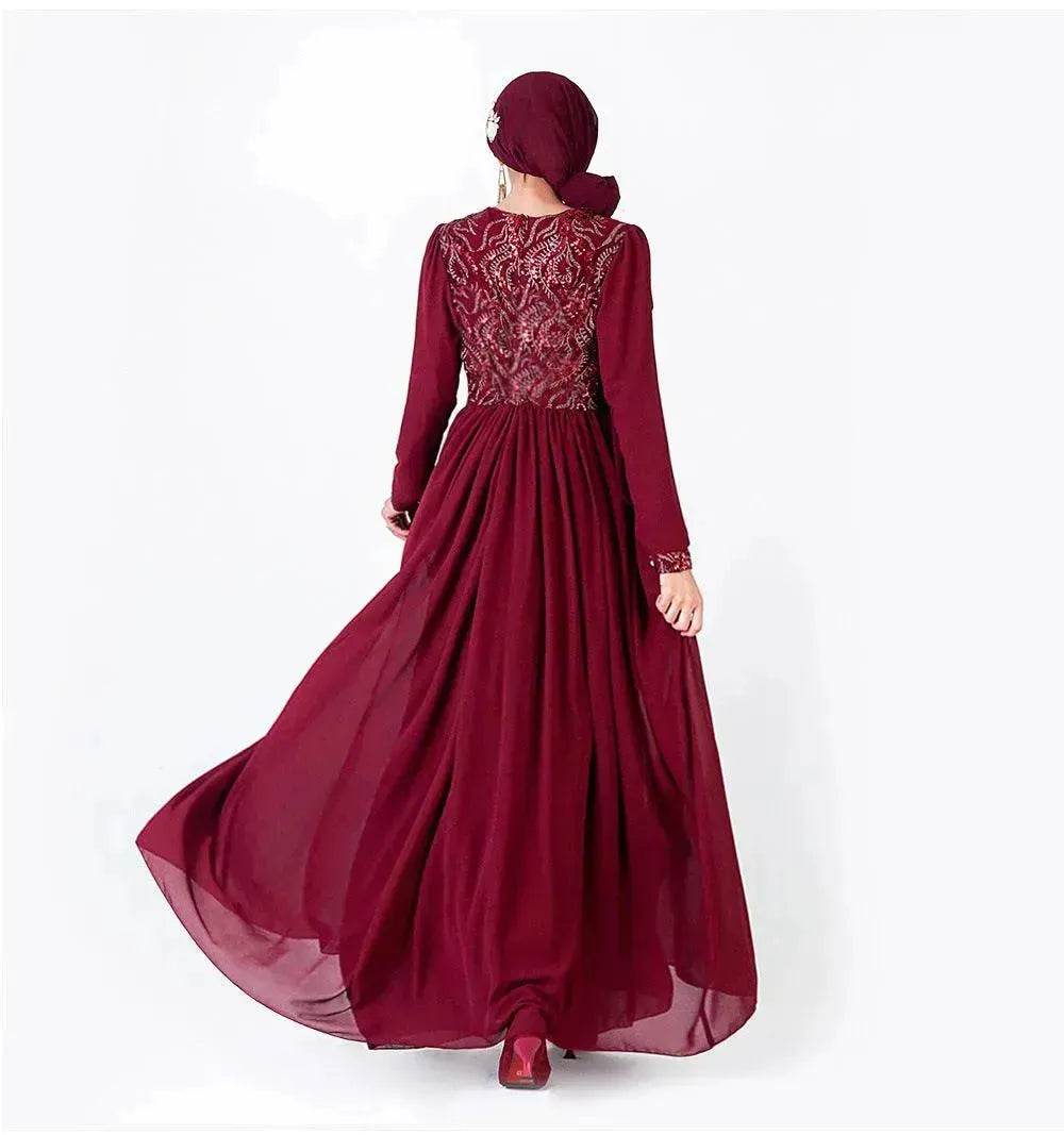Embroidered Arab  Lace Long Sleeve Dress