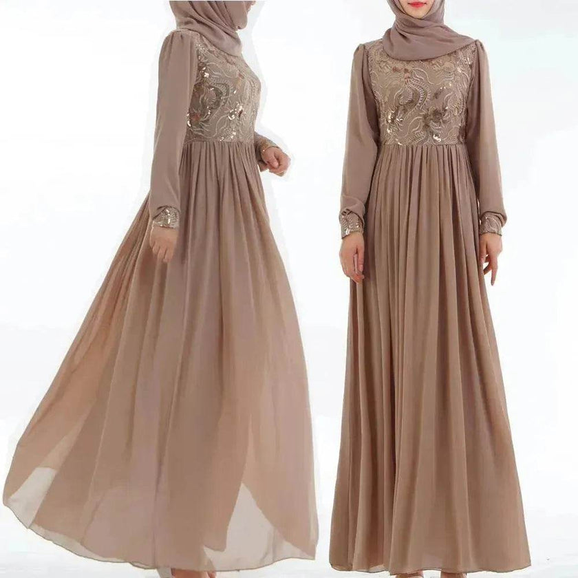 Embroidered Arab  Lace Long Sleeve Dress