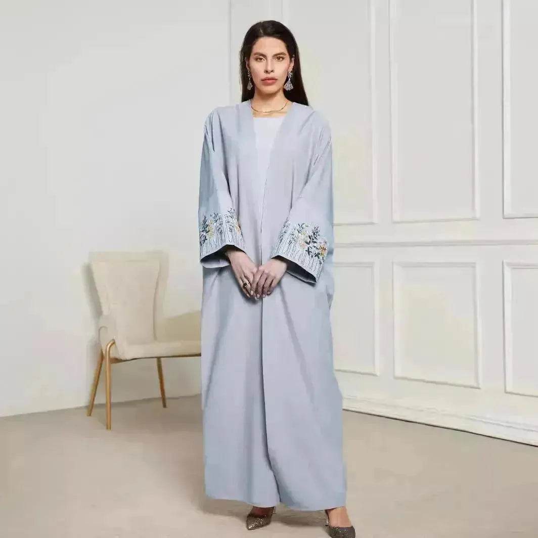 Embroidered Cardigan Abaya Dress Robe for Arab Dubai Turkey Middle East Women