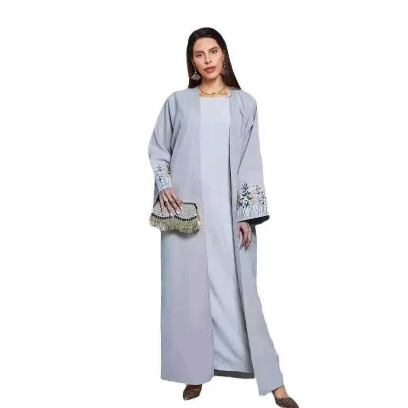Embroidered Cardigan Abaya Dress Robe for Arab Dubai Turkey Middle East Women