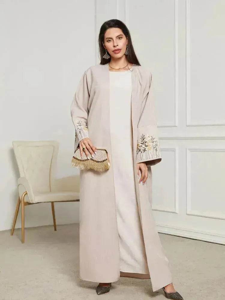 Embroidered Cardigan Abaya Dress Robe for Arab Dubai Turkey Middle East Women