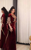 Embroidered Turkish Sequined Gold Velvet Dubai Middle East Women Dress
