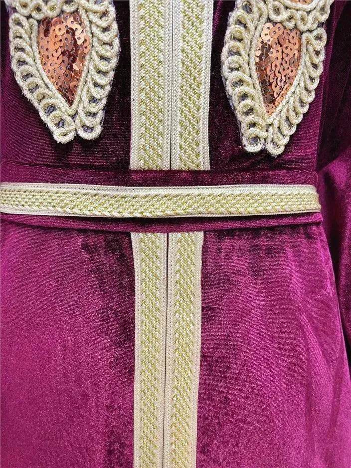 Embroidered Turkish Sequined Gold Velvet Dubai Middle East Women Dress