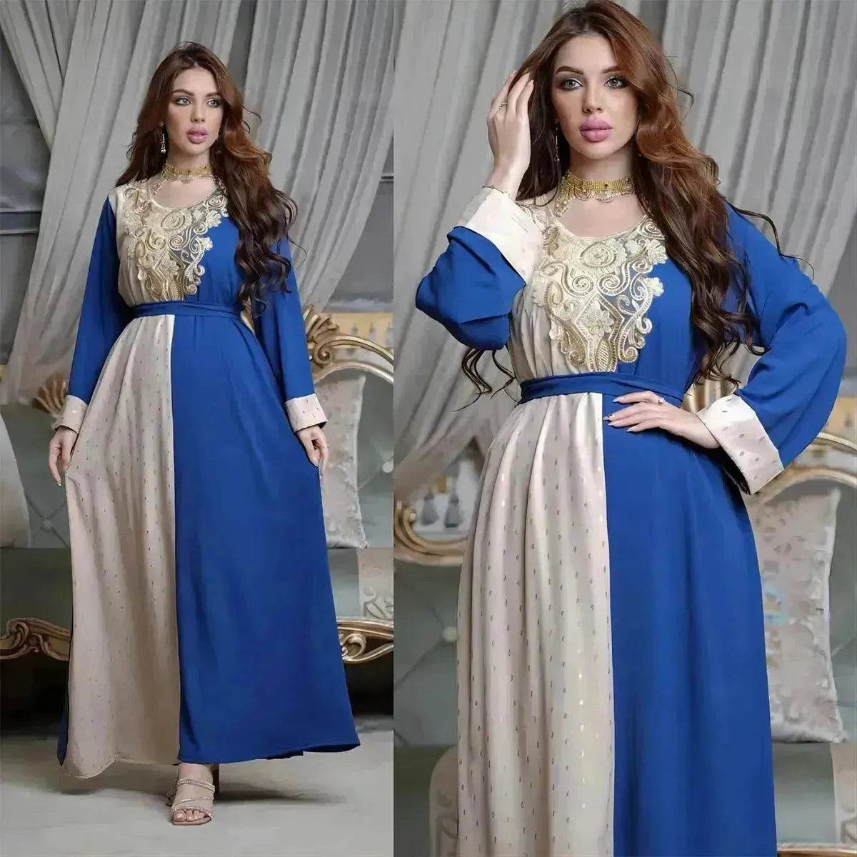 Embroidery Applique Tunic Dinner Party Robe Abaya Dress for Arab Dubai Turkey Middle East Women.