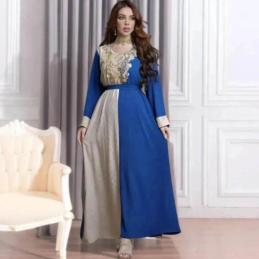 Embroidery Applique Tunic Dinner Party Robe Abaya Dress for Arab Dubai Turkey Middle East Women.