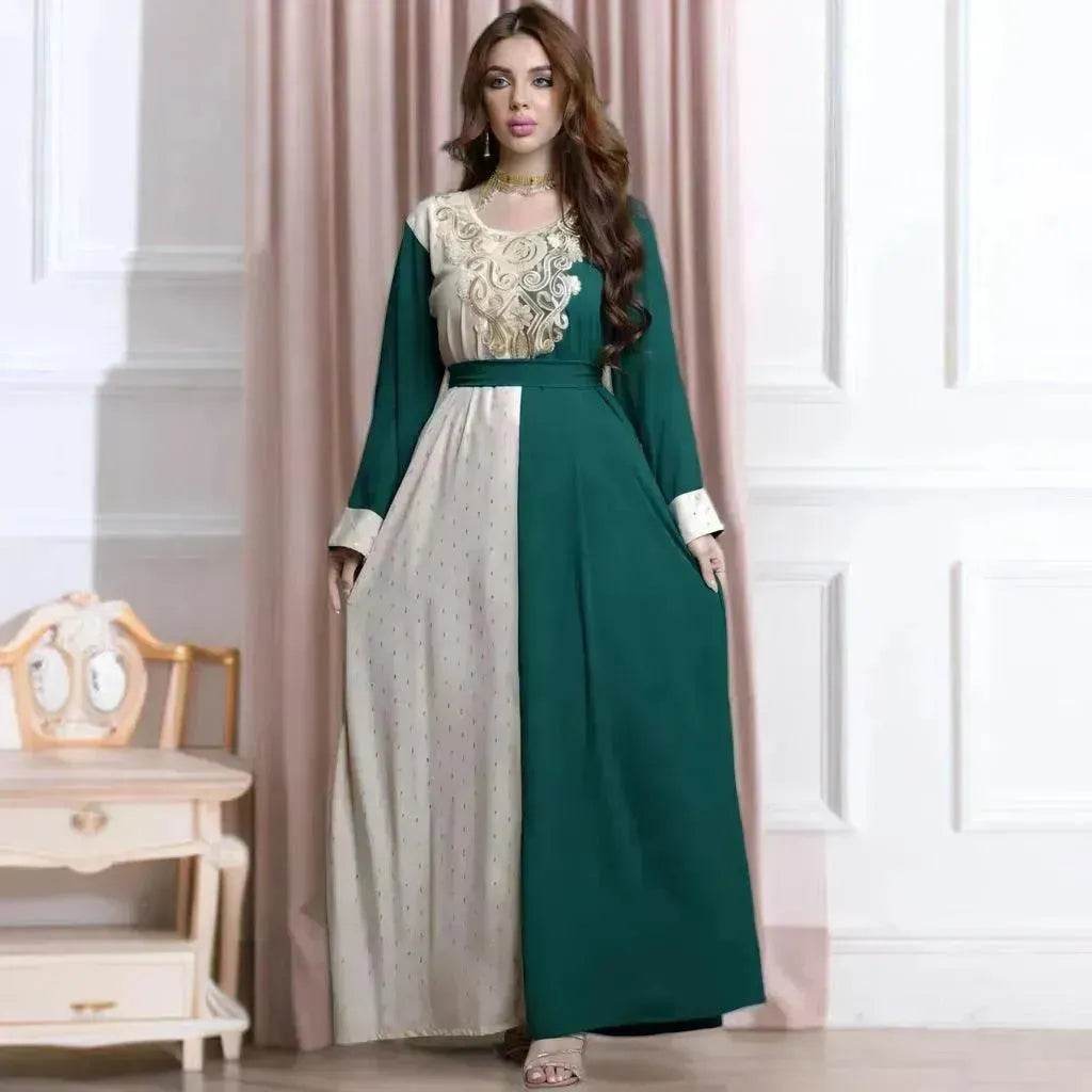 Embroidery Applique Tunic Dinner Party Robe Abaya Dress for Arab Dubai Turkey Middle East Women.