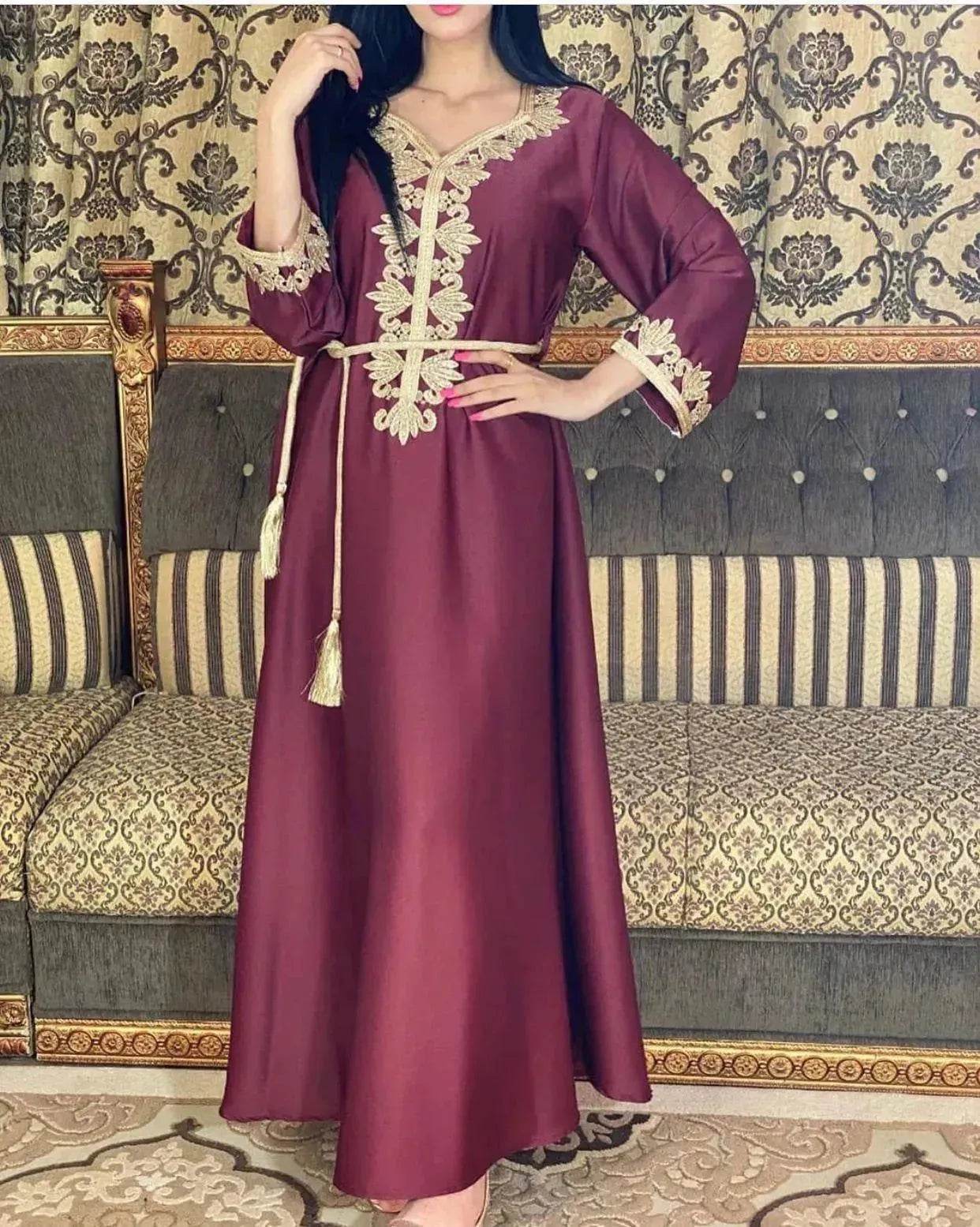 Embroidery  Bronzing Lace Jalabiya Abaya Dress for Arab Dubai Turkey Middle Eastern Women