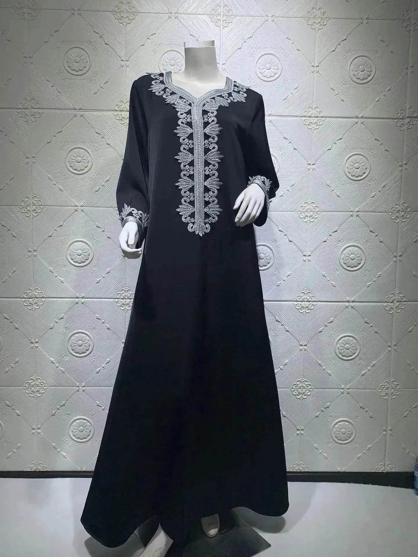 Embroidery  Bronzing Lace Jalabiya Abaya Dress for Arab Dubai Turkey Middle Eastern Women