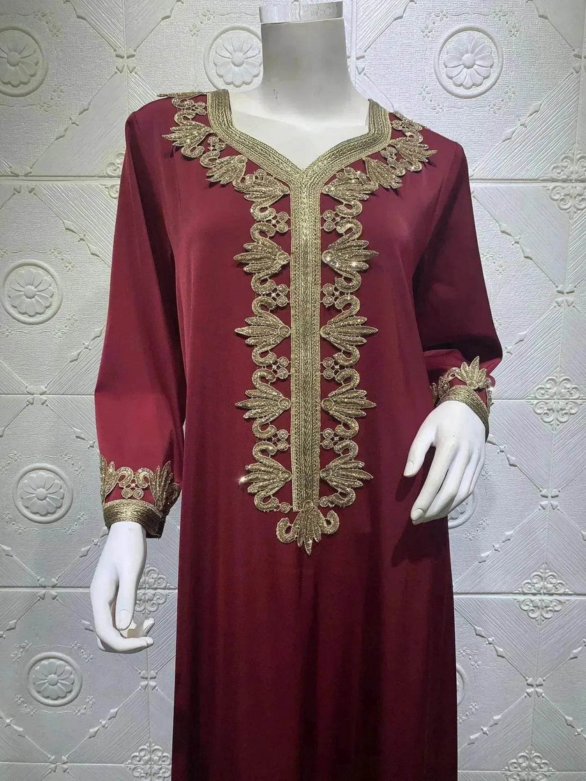 Embroidery  Bronzing Lace Jalabiya Abaya Dress for Arab Dubai Turkey Middle Eastern Women