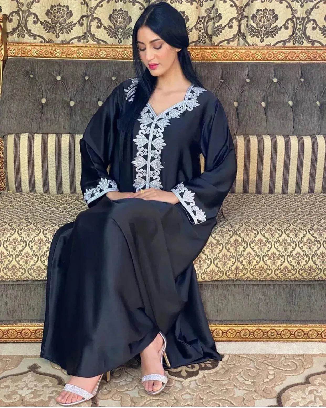 Embroidery  Bronzing Lace Jalabiya Abaya Dress for Arab Dubai Turkey Middle Eastern Women