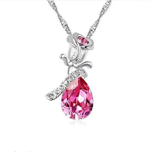 Enamored Rose Crystal Pendant Necklace Set