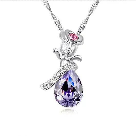Enamored Rose Crystal Pendant Necklace Set