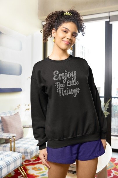 Enjoy the Little Things Rhinestone T-Shirt – Inspirational Sparkle Tee | Blingdazzel Rhinestone Apparel
