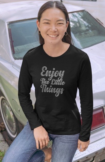 Enjoy the Little Things Rhinestone T-Shirt – Inspirational Sparkle Tee | Blingdazzel Rhinestone Apparel