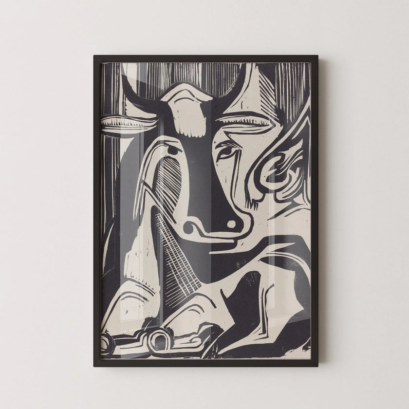 Ernst Ludwig Kirchner Cow Print: Black and White Neutral Art