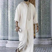 Fashionable and Elegant Ethnic Style Loose Casual Embroidery White Arab  Robe Moroccan Men's Jalabiya