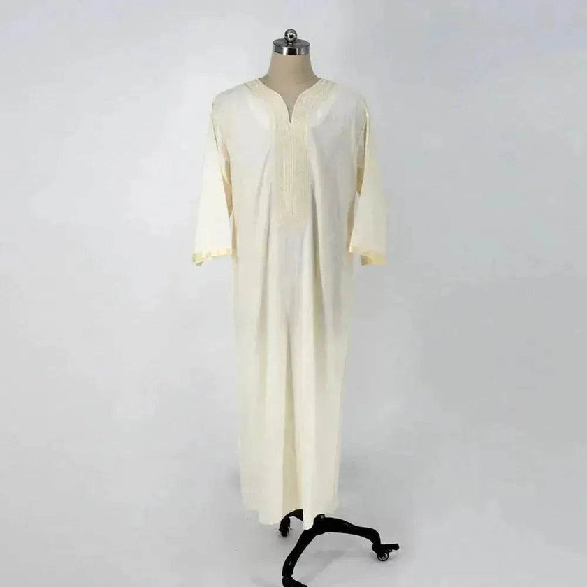 Fashionable and Elegant Ethnic Style Loose Casual Embroidery White Arab  Robe Moroccan Men's Jalabiya