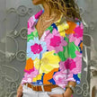 European And American Digital Printed Flowers Lapel Single Breasted Long-sleeved Shirt