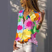 European And American Digital Printed Flowers Lapel Single Breasted Long-sleeved Shirt