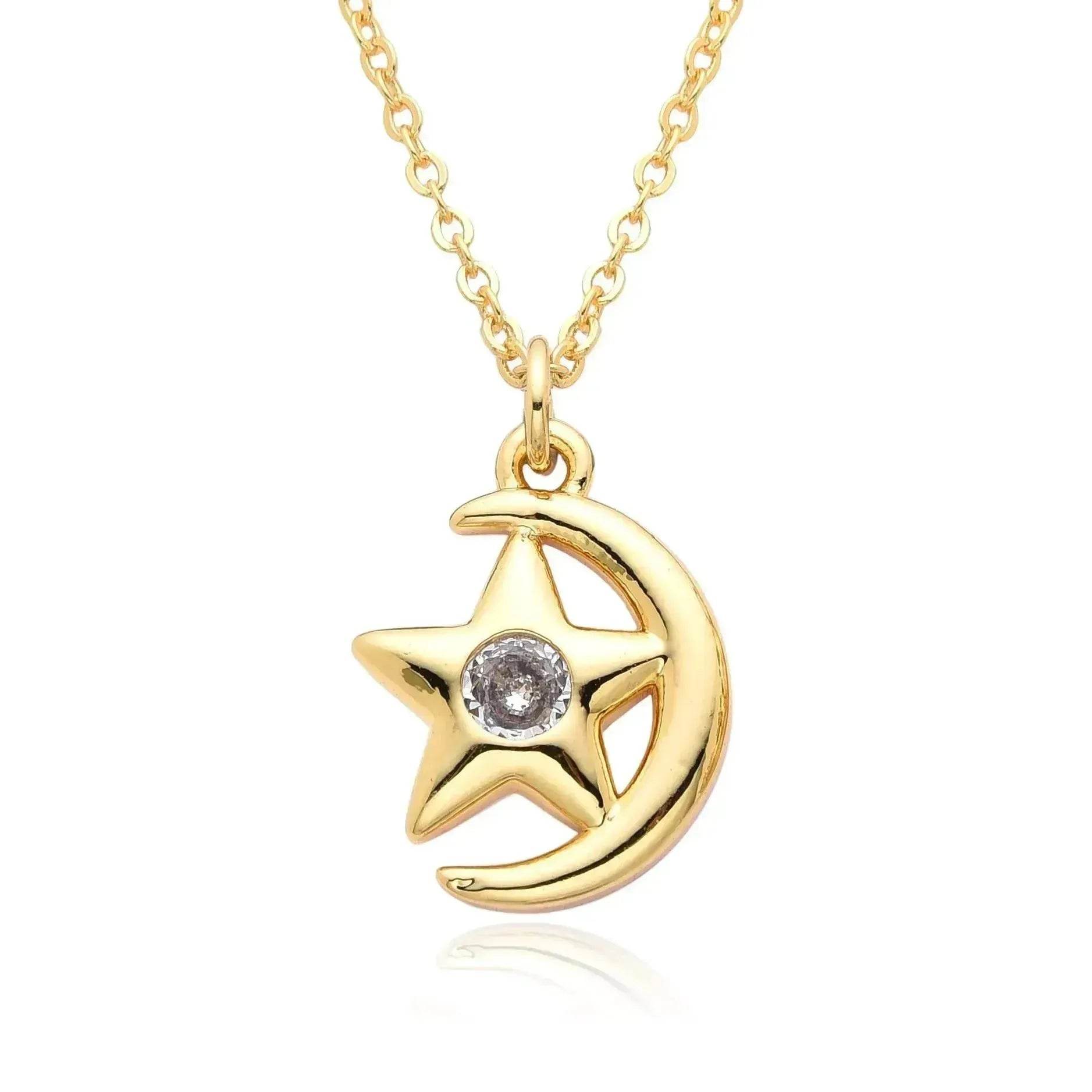 European And American Electroplated Brass Moon Star Necklace For Women