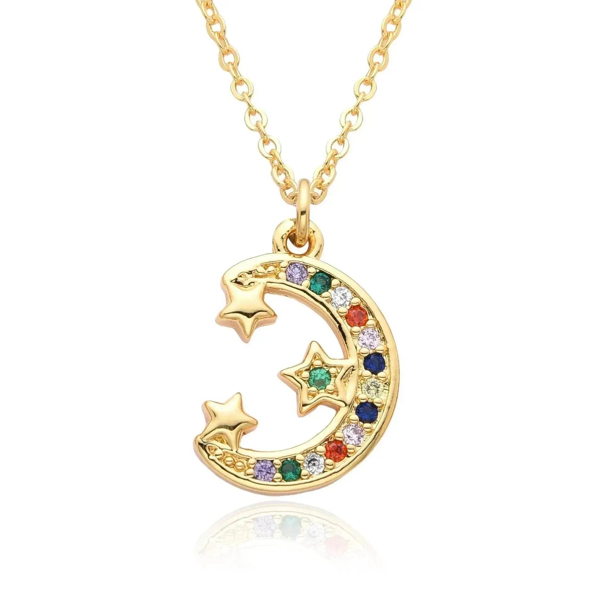 European And American Electroplated Brass Moon Star Necklace For Women