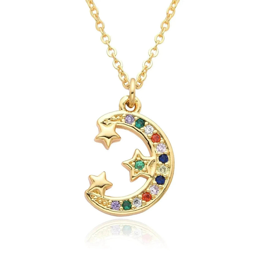 European And American Electroplated Brass Moon Star Necklace For Women