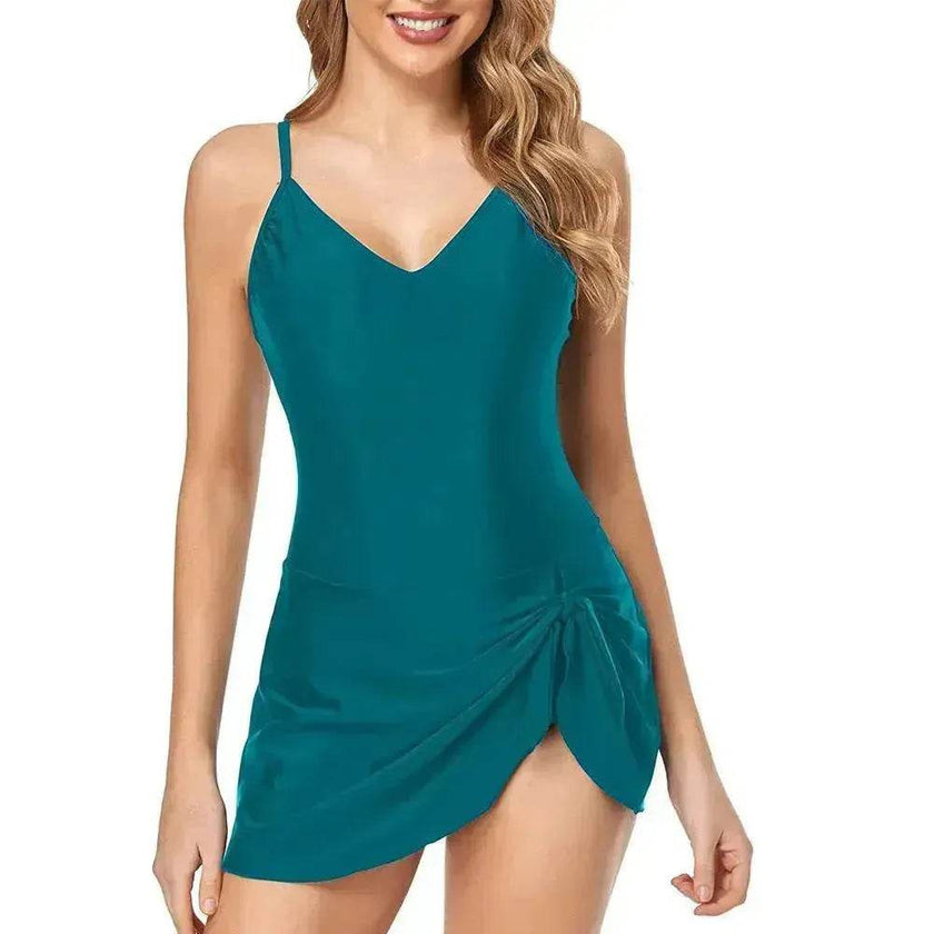 European And American Fashion Pure Color Slimming Flab Hiding Push Up Dress Women's Summer  Swimsuit