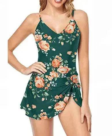 European And American Fashion Pure Color Slimming Flab Hiding Push Up Dress Women's Summer  Swimsuit