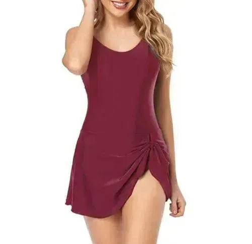 European And American Fashion Pure Color Slimming Flab Hiding Push Up Dress Women's Summer  Swimsuit