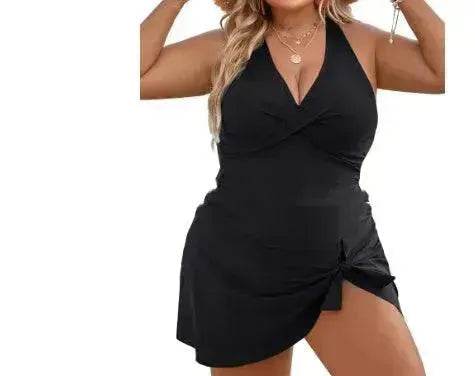 European And American Fashion Pure Color Slimming Flab Hiding Push Up Dress Women's Summer  Swimsuit
