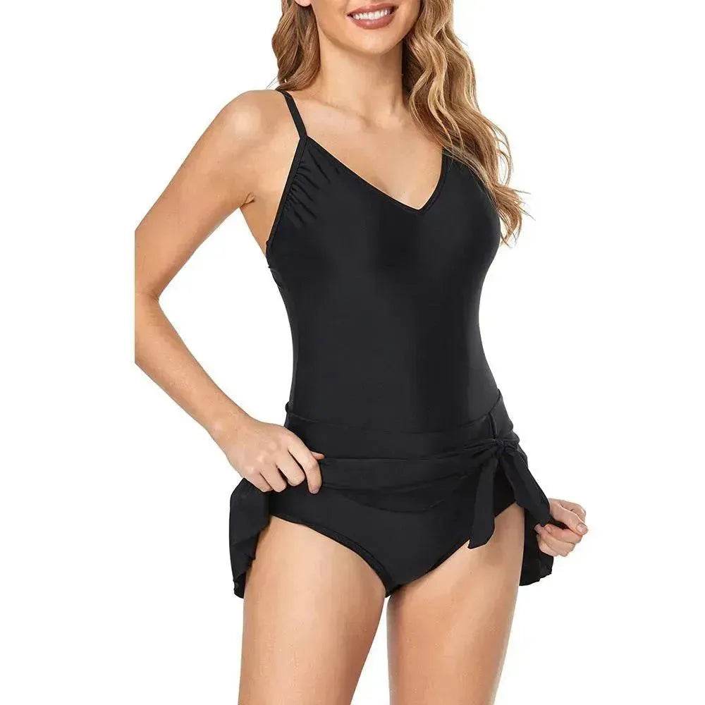 European And American Fashion Pure Color Slimming Flab Hiding Push Up Dress Women's Summer  Swimsuit
