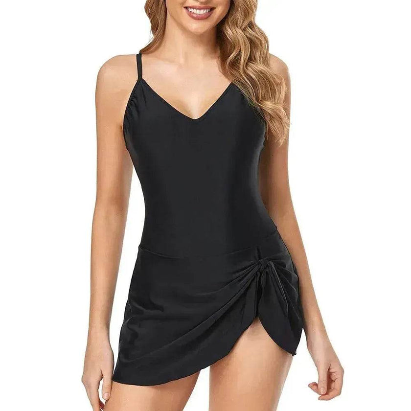 European And American Fashion Pure Color Slimming Flab Hiding Push Up Dress Women's Summer  Swimsuit