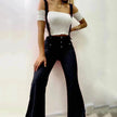 European And American High Waist Strap Casual Flared Jeans Pants