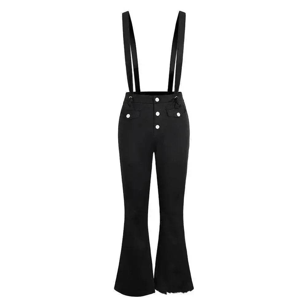 European And American High Waist Strap Casual Flared Jeans Pants