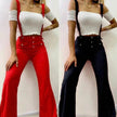European And American High Waist Strap Casual Flared Jeans Pants