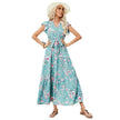 European And American Printed Waist Girdling Band V-neck Dress Bohemian Holiday Beach Dress