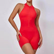 European And American Quick-drying Pleated No Embarrassment Line Tight Zipper Peach Hip Jumpsuit