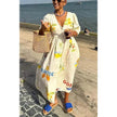 Women's Floral Puff Sleeve Midi Dress – Loose Vacation Dress