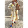 Women's Floral Puff Sleeve Midi Dress – Loose Vacation Dress