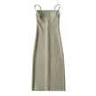 European And American Style Sold Color Sleeveless Midi Suspender Split Dress
