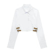 European And American Style Waistband Lapel Windbreaker Short Crop Tank Shirt