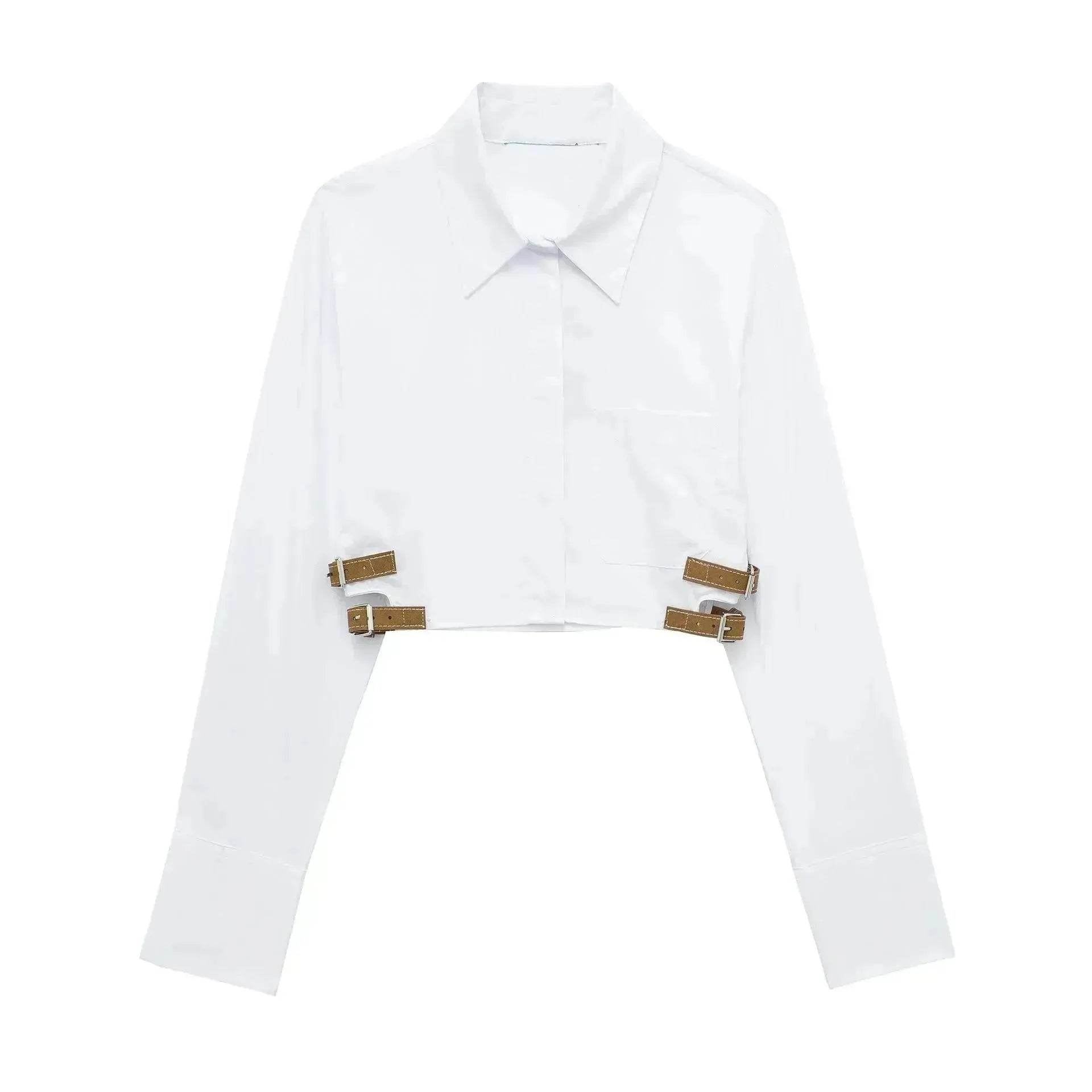 European And American Style Waistband Lapel Windbreaker Short Crop Tank Shirt